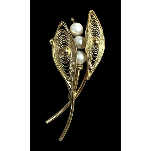C.R. Co 12K Gold-Filled Floral Brooch With Faux Pearls - Picture 1 of 3